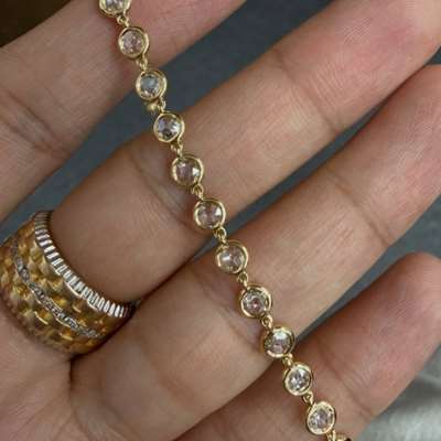 Natural White Rosecut Round Diamond Tennis Bracelet In 18k Yellow Gold Bezel Setting