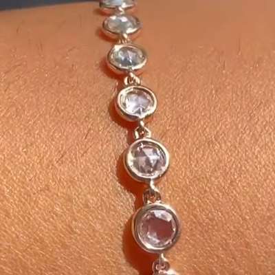 Natural Rosecut White Diamond Tennis Bracelet 18k Gold Bezel Setting