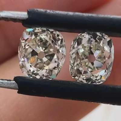 1.41 ct genuine antique Old Miner Brilliant pair Natural J–K hues and SI clarity,