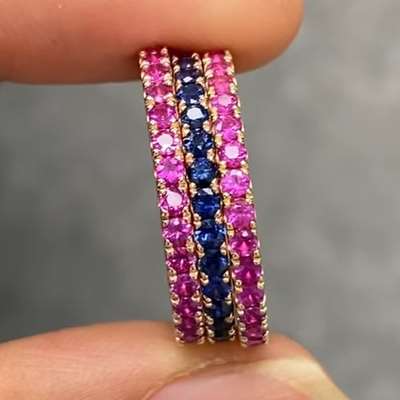  0.72cts Total weight  Natural Hot Pink sapphire Gemstones set in 14 k Rose gold 3/4th eternity ring