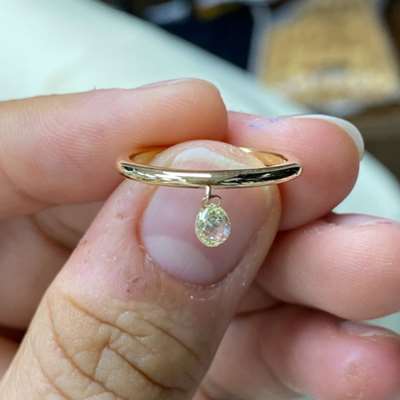 Natural Light Yellow Briolette Diamond Ring in 18k Yellow Gold