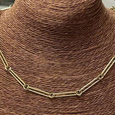 Italian light weight 18 K gold Paper clip necklace for SALE