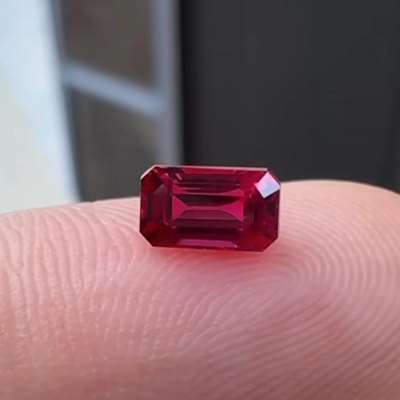 a 0.76 ct Radiant cut Ruby Gemstone (#ST20072) in Natural Pigeon Blood Vivid Red.