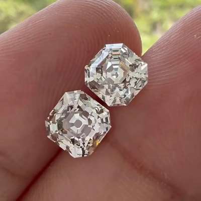 1.02cts Natural M color, faint brown VS2 clarity with 1.03cts Natural N color, faint brown VVS2 clarity Asscher old cut diamond pair.