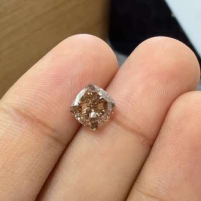 2.23cts natural peachy brown SI1 cushion shape diamond