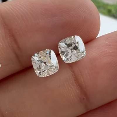 0.75ct & 0.73ct GIA certified natural H color VVS2 & VS1 old cut cushion pair 
